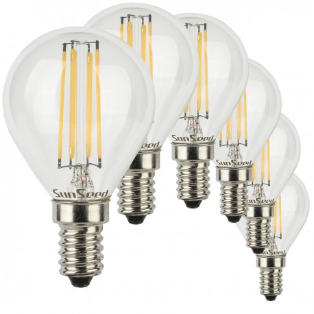 SunSeed, 6 X E14 4W LAMPADINA LED SFERA G45 A FILAMENTO LED IN ZAFFIRO SINTETICO Luce calda 2700K 470 Lumen 300° Driver IC
