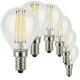 SunSeed, 6 X E14 4W LAMPADINA LED SFERA G45 A FILAMENTO LED IN ZAFFIRO SINTETICO Luce naturale 4000K 470 Lumen 300° Driver IC