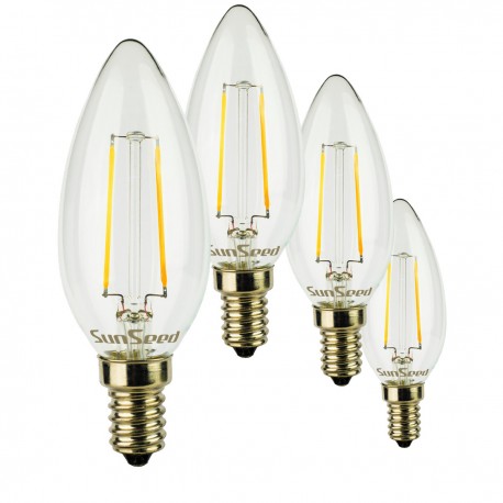 4 X LampadinaCandela SunSeed 2W a Filamento LED in Zaffiro Sintetico E14 250 Lumen Luce Naturale 4000K
