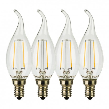 4 X Lampadina Colpo di Vento SunSeed 2W a Filamento LED in Zaffiro Sintetico E14 Luce Calda 2700K