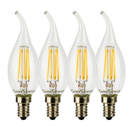 4 X Lampadina Colpo di Vento SunSeed 5W a Filamento LED in Zaffiro Sintetico E14 Luce Calda 2700K
