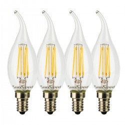 SunSeed, 4 X E14 6W LAMPADINA LED COLPO DI VENTO C35TA A FILAMENTO LED IN ZAFFIRO SINTETICO Luce Naturale 4000K 806 Lumen 300° 