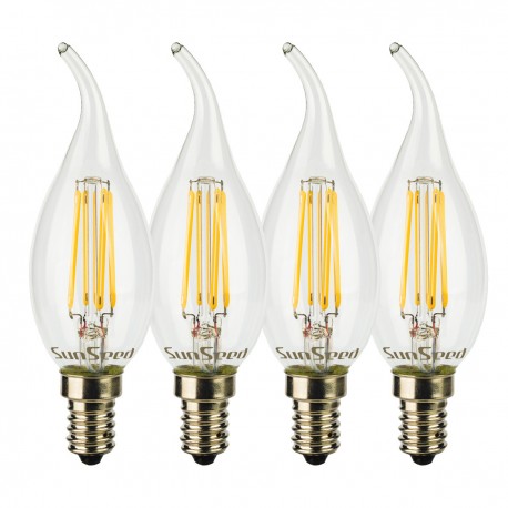 SunSeed, 4 X E14 6W LAMPADINA LED COLPO DI VENTO C35TA A FILAMENTO LED IN ZAFFIRO SINTETICO Luce Naturale 4000K 806 Lumen 300° 