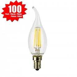 SunSeed, 100 X E14 6W LAMPADINA LED COLPO DI VENTO C35TA A FILAMENTO LED IN ZAFFIRO SINTETICO Luce Naturale 4000K 806 Lumen 300°