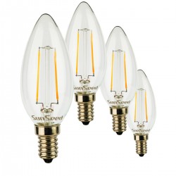 4 X Lampadina Candela SunSeed 3W a Filamento LED in Zaffiro Sintetico E14 Luce Calda 2700K