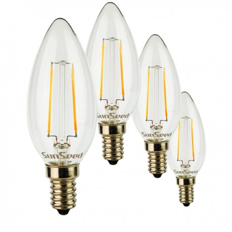4 X Lampadina Candela SunSeed 3W a Filamento LED in Zaffiro Sintetico E14 Luce Calda 2700K