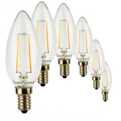 6 X Lampadina Candela SunSeed 3W a Filamento LED in Zaffiro Sintetico E14 Luce Calda 2700K