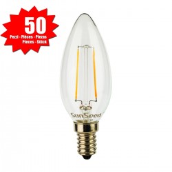 50 X Lampadina Candela SunSeed 3W a Filamento LED in Zaffiro Sintetico E14 Luce Calda 2700K