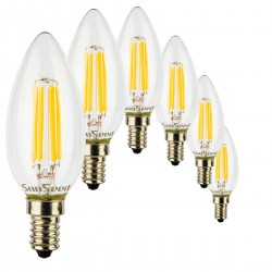 6 X Lampadina Candela SunSeed 4W a Filamento LED in Zaffiro Sintetico E14 Luce Calda 2700K