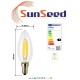 6 X Lampadina Candela SunSeed 4W a Filamento LED in Zaffiro Sintetico E14 Luce Calda 2700K