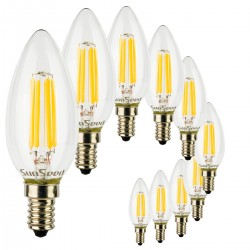 SunSeed, 10 X E14 4W LAMPADINA LED CANDELA C35 A FILAMENTO LED IN ZAFFIRO SINTETICO Luce calda 2700K 470 Lumen 300°