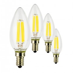 4 X Lampadina Candela SunSeed 4W a Filamento LED in Zaffiro Sintetico E14 Luce Naturale 4000K