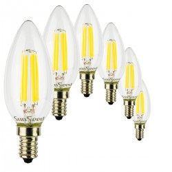 6 X Lampadina Candela SunSeed 4W a Filamento LED in Zaffiro Sintetico E14 Luce Naturale 4000K