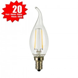 20 X Lampadina Colpo di Vento SunSeed 3W a Filamento LED in Zaffiro Sintetico E14 Luce Calda 2700K