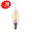 SunSeed, 20 X E14 4W LAMPADINA LED COLPO DI VENTO C35TA A FILAMENTO LED IN ZAFFIRO SINTETICO Luce calda 2700K 470Lumen 300°