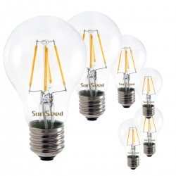 6 X Lampadina Goccia SunSeed 5W a Filamento LED in Zaffiro Sintetico E27 Luce Calda 2700K