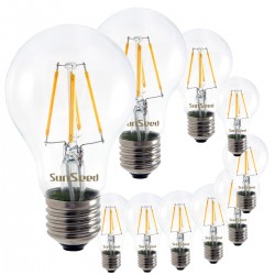 10 X Lampadina Goccia SunSeed 5W a Filamento LED in Zaffiro Sintetico E27 Luce Calda 2700K