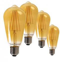 SunSeed 4x Lampadina E27 Filamento LED 6W ST64 600lm Extra Calda 2200K Dimmerabile