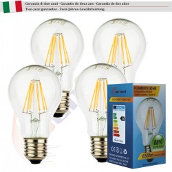 4 X Lampadina Goccia SunSeed 6W a Filamento LED in Zaffiro Sintetico E27 Luce Calda 2700K