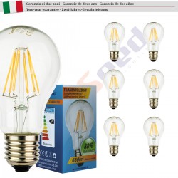 6 X Lampadina Goccia SunSeed 6W a Filamento LED in Zaffiro Sintetico E27 Luce Calda 2700K